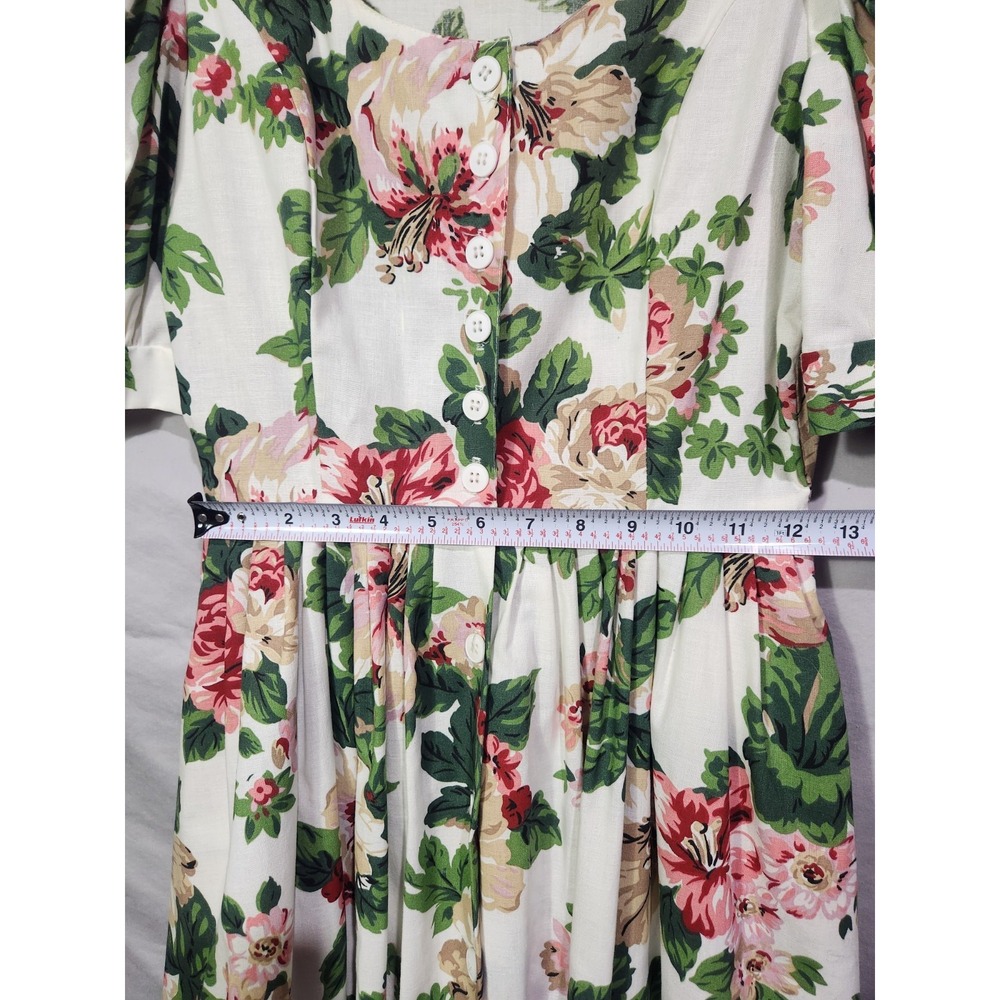 Carol Anderson‎ Floral Midi Dress Puff Sleeve Button Front Cottagecore Size 5/6 - Picture 7 of 10